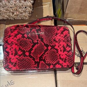 Michael Kors Red and Black Snake-Print Crossbody Bag